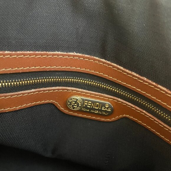 Pre-loved Vintage Fendi Pequin Brown Striped Coated Canvas Top-Handle Dome Bag - Picture 9 of 16